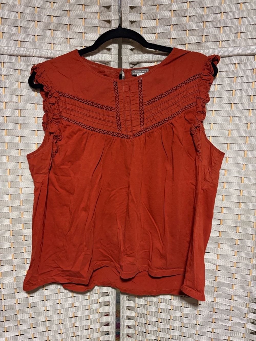 Point Sur Women's Rust Red Ruffle Yoke Camisole